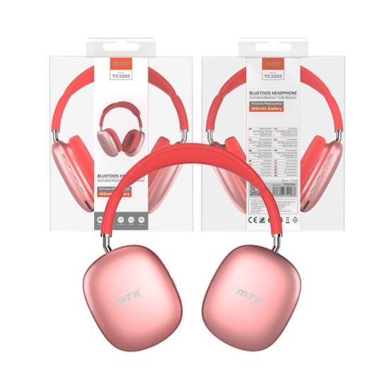 AUSCULTADORES BLUETOOTH MTK TC3205 RS CHAMADAS MÃOS-LIVRES/MICROSD/AUX/FM RÁDIO/TF/ÁUDIO (0352054) 400MAH ROSA